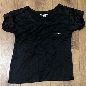Diane Von Furstenberg Black Short Sleeve Top with Zipper